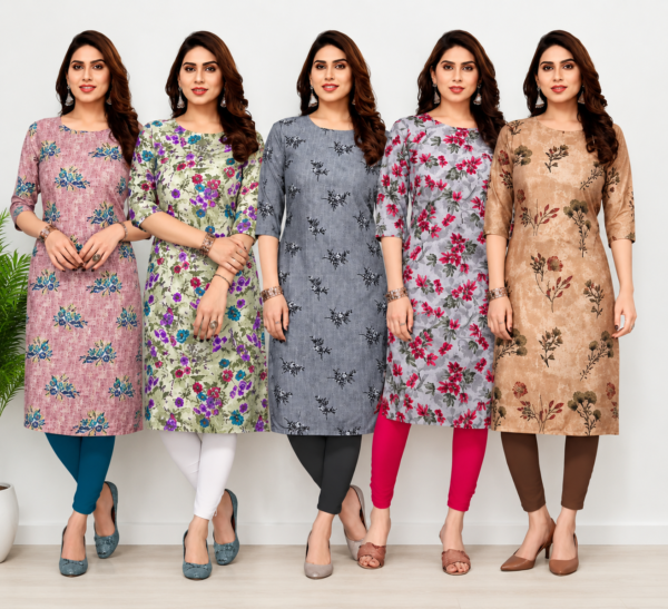 Women’s Printed American Crepe Straight Kurti (Pack of 5 Combo) Product Overview: